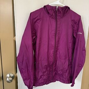 Columbia Womens Small Fuschia Hooded Lightweight‎ Full Zip Up Rain Jacket Coat